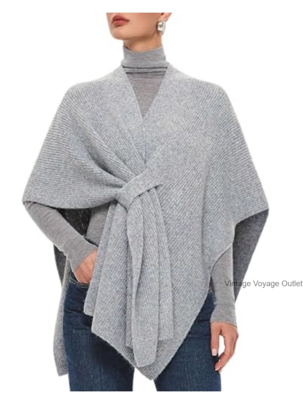 PULI Chunky Knit Poncho Shawl Wrap Pull-Through Asymmetrical Sweater Cape
